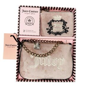 ❌SALE❌Juicy Couture 2-Piece Wristlet Set Dusty Violet Heritage Pouch Coin Purs…